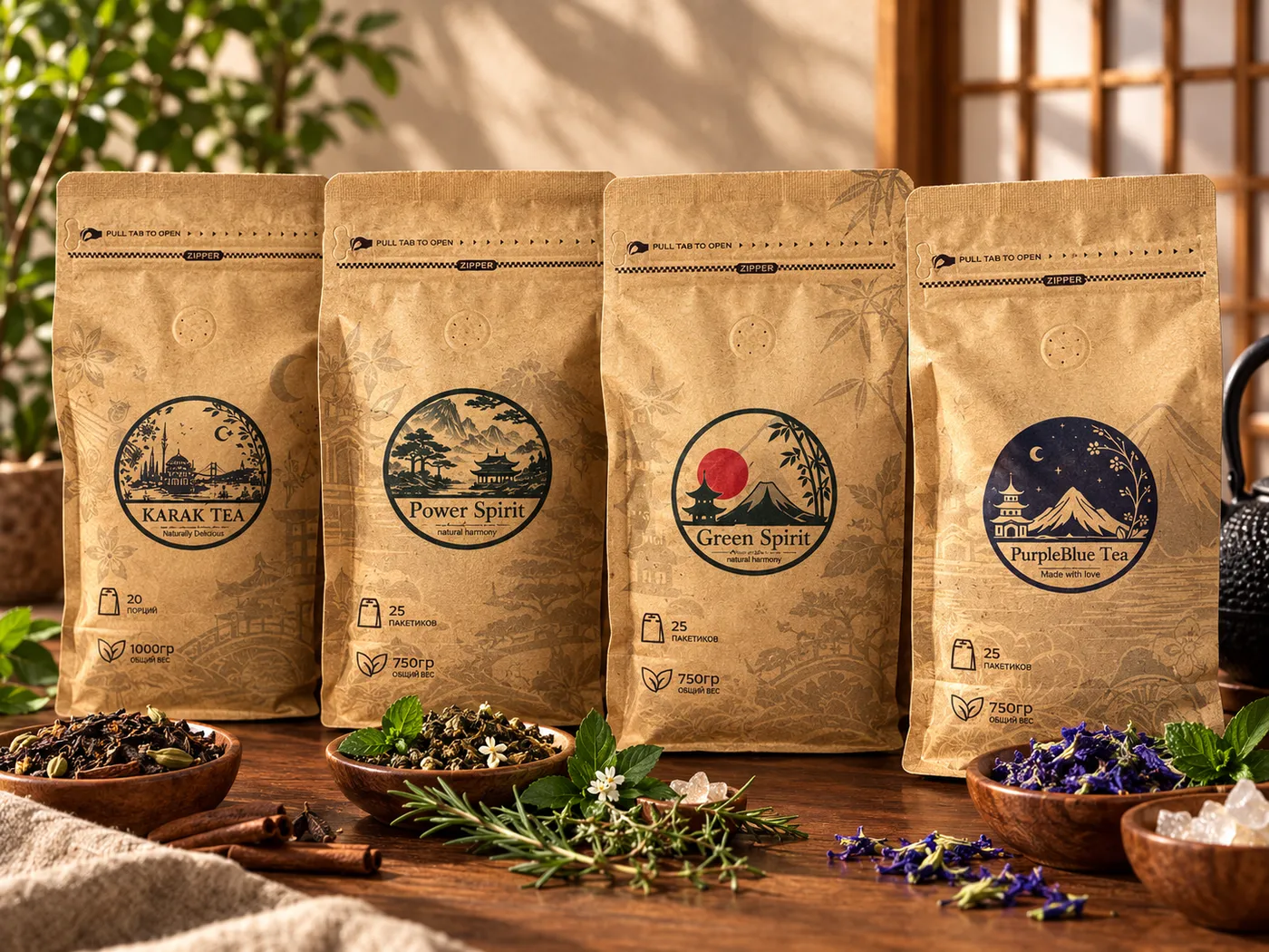 The TSAI collection: Karak Tea, Power Spirit, Green Spirit, PurpleBlue Tea